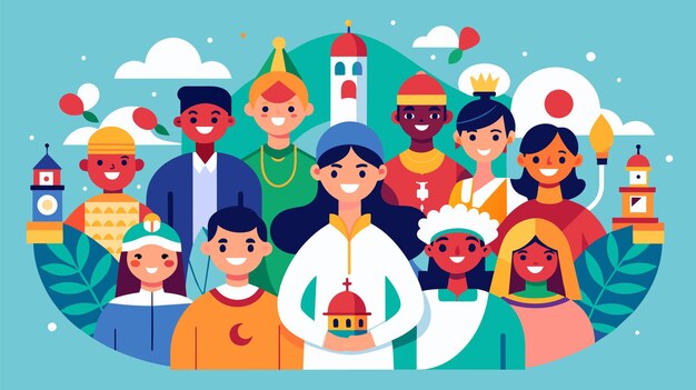 Vector ilustración de personas diversas celebrando la armonía y la unidad multiculturales