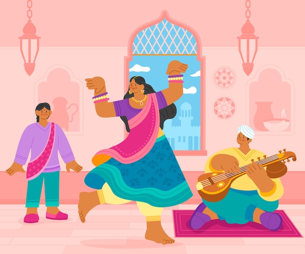 Ilustración de personas indias dibujadas a mano