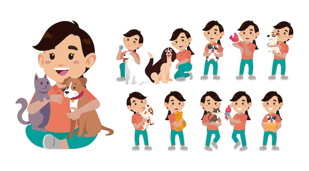 Ilustración de personas con mascotas.