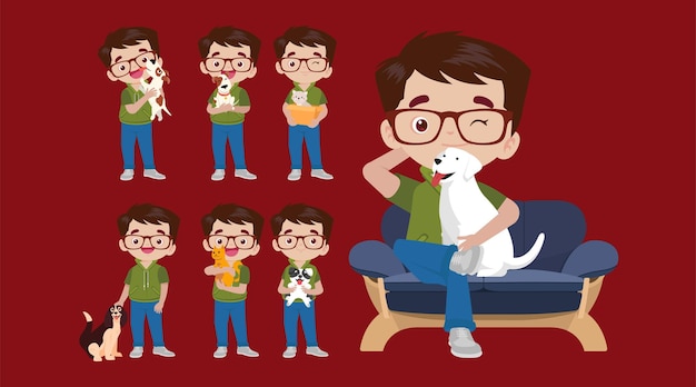 Ilustración de personas con mascotas.