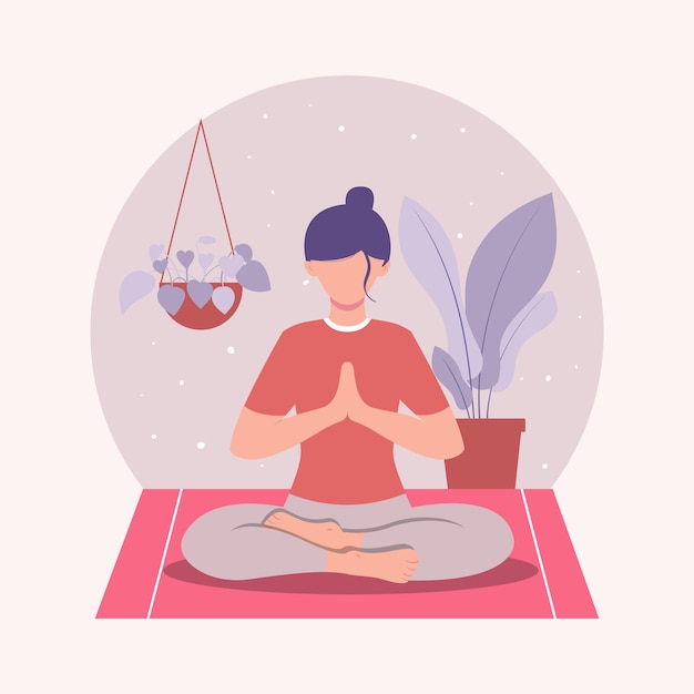 Ilustración de personas meditando plana