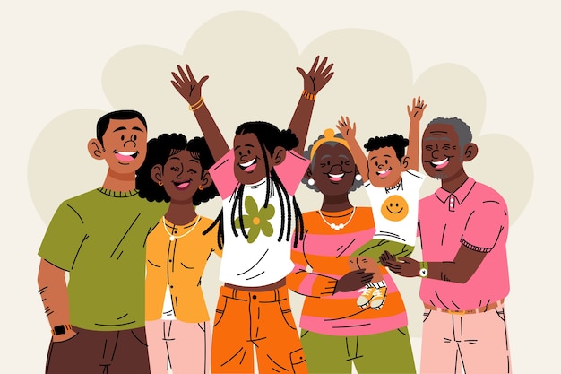 Ilustración de personas negras dibujadas a mano