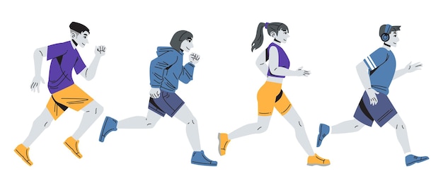 Ilustración de personas planas corriendo o corriendo
