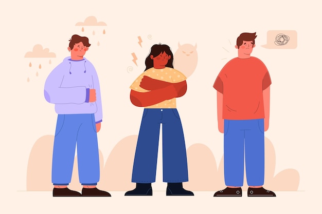 Vector ilustración de personas con problemas de salud mental.