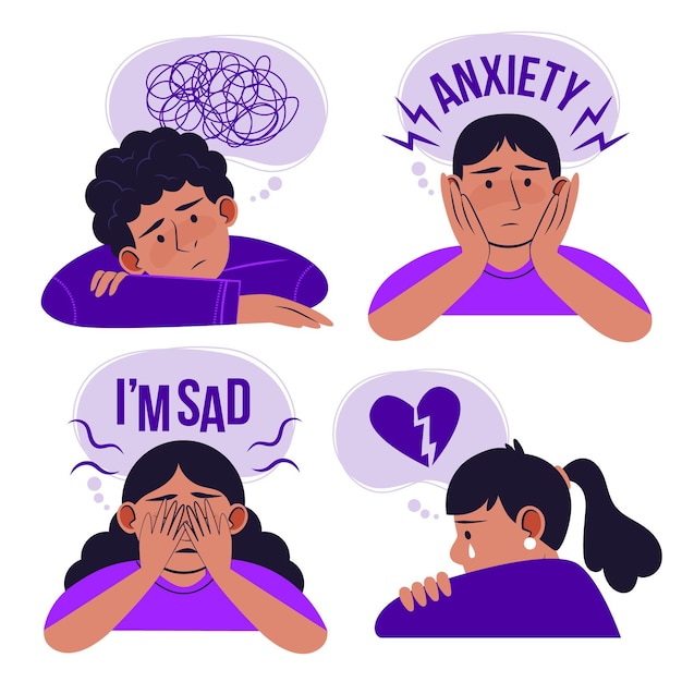 Ilustración de personas con problemas de salud mental. | Vector Premium