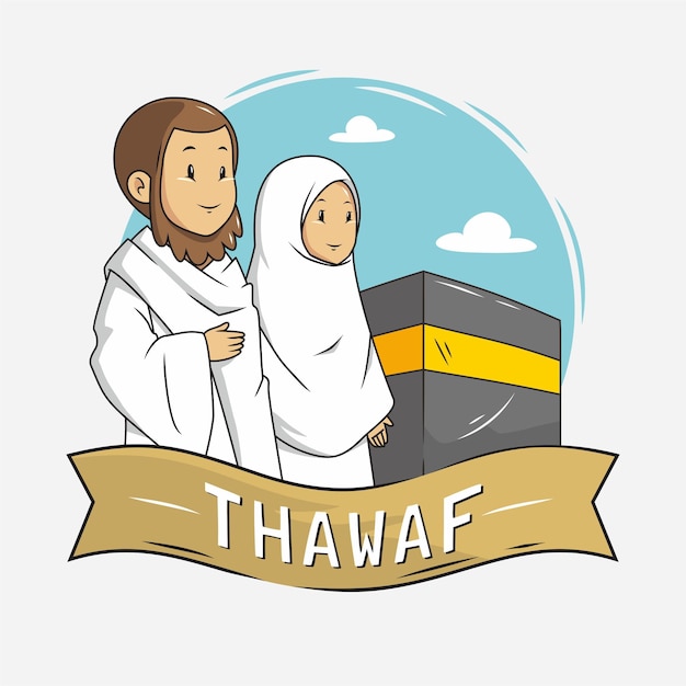 ilustración de personas que realizan tawaf durante el hajj