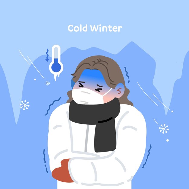 Ilustración de personas que tienen frío en el frío invierno