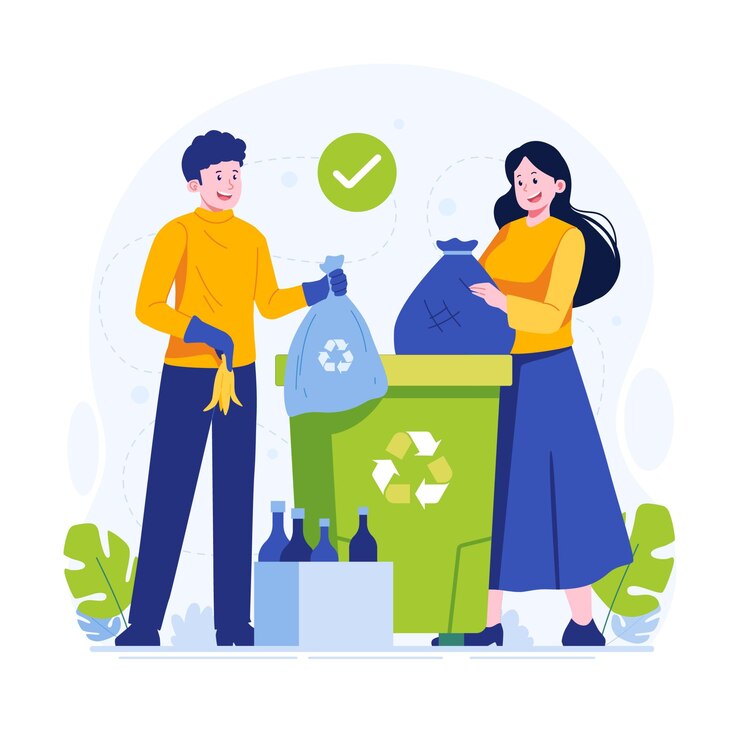 Ilustración de personas recogiendo basura reciclable