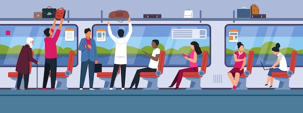 Vector ilustración de personas en tren