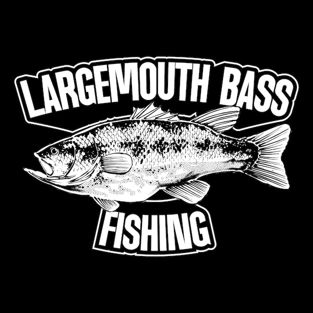 la ilustración de pesca de la barba de boca grande en blanco y negro
