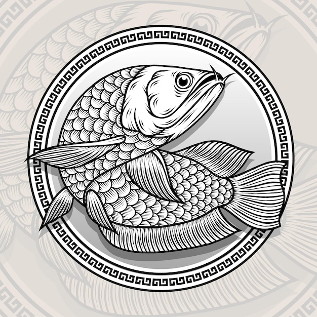 Ilustración de pescado Arowana vintage