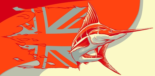 Vector ilustración del pez espada con bandera británica