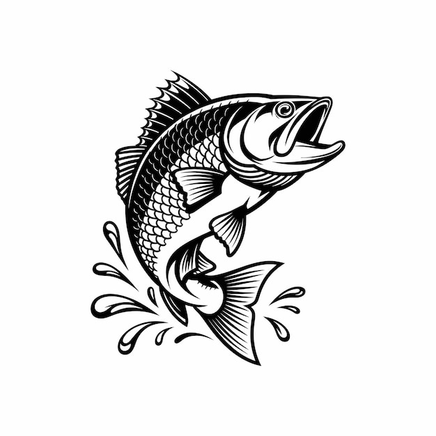 Ilustración de un pez saltando fuera del agua aislado sobre un fondo blanco