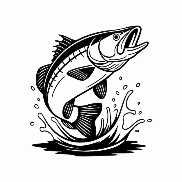 Ilustración de un pez saltando fuera del agua aislado sobre un fondo blanco