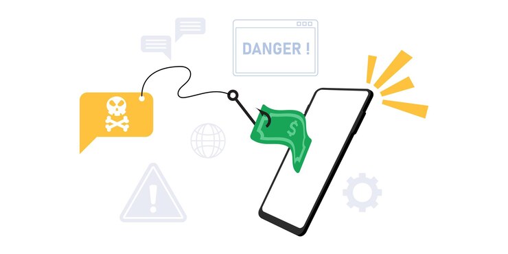 Vector ilustración de phishing del mensaje al teléfono inteligente robando dinero