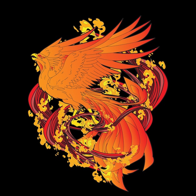 ilustración de phoenix con fondo de estilo japonés