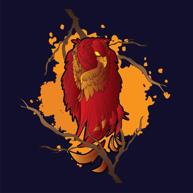 ilustración de phoenix con fondo de estilo japonés