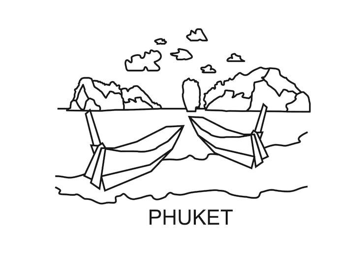 Vector ilustración de phuket lineart dibujo lineal de phuket estilo moderno ilustración de la ciudad de phuket mano