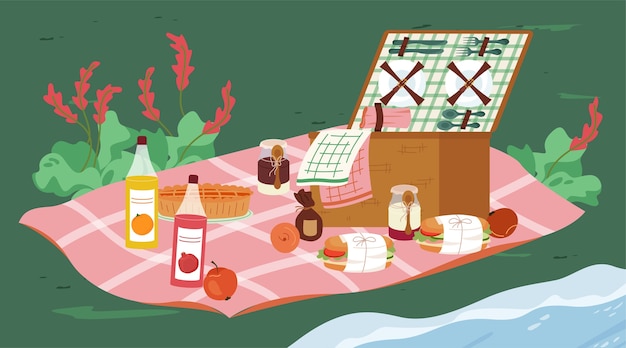 Ilustración de picnic en diseño plano