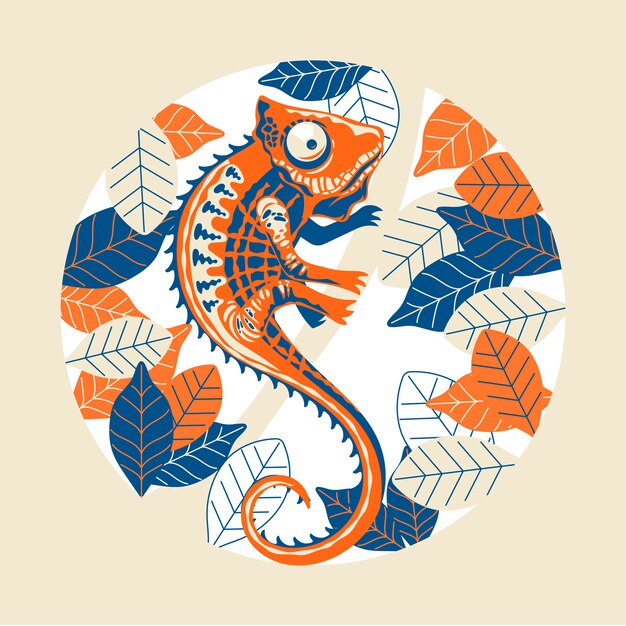 Ilustración piel de camaleón exótica multicolor.