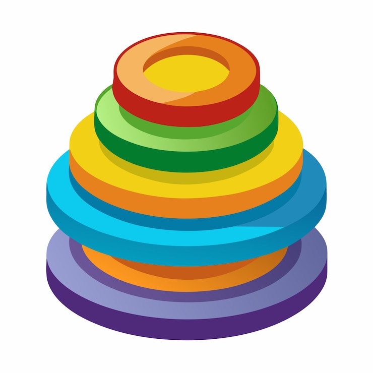 Vector ilustración de una pila de anillos coloridos sobre un fondo blanco