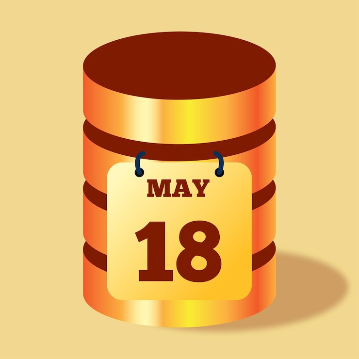 Vector ilustración de la pila de base de datos dorada en mayo