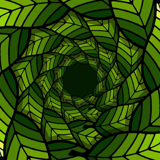 ilustración de pila de hojas verdes abstractas formando círculo