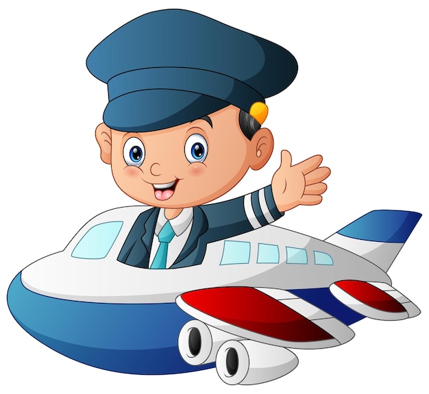Ilustración del piloto que volaba un avión sobre fondo blanco.