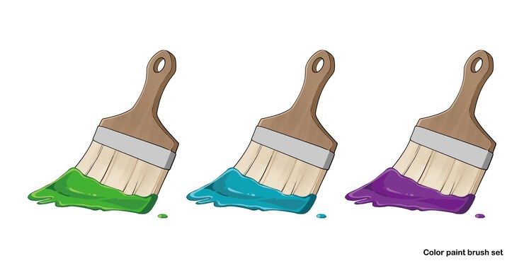 Ilustración de un pincel sumergido en color está en un estado de pincelado de color