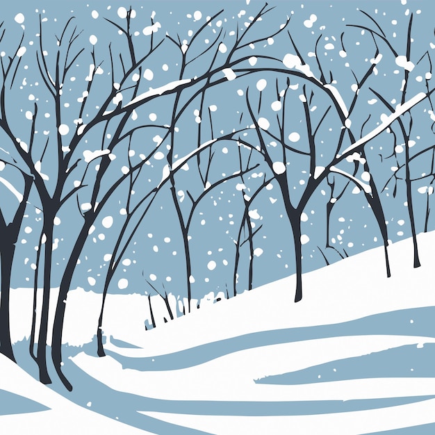 Ilustración pintada a mano de Winter Snowy Scene White Park Nature Christmas Vector Art