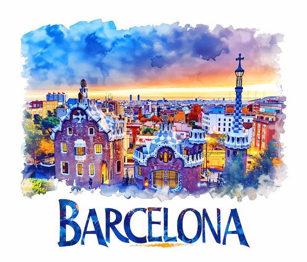 Vector ilustración de pintura en acuarela de barcelona