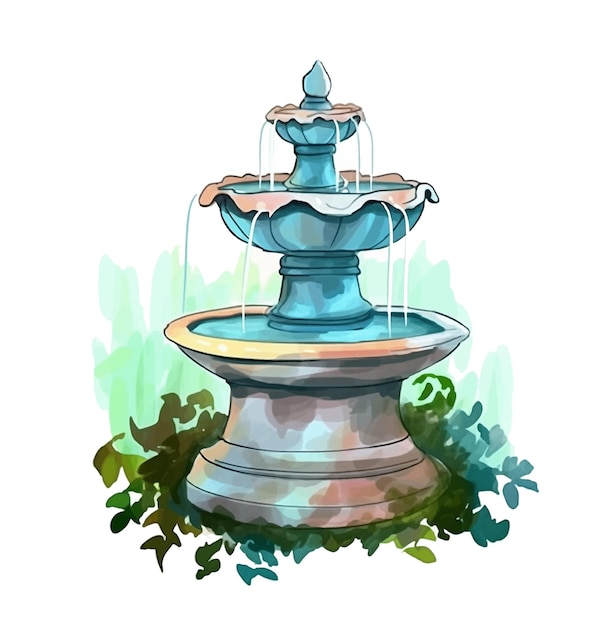 Vector ilustración de pintura de acuarela de fuente de agua