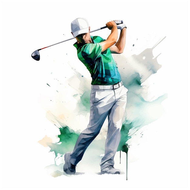 Vector ilustración de pintura en acuarela del jugador de golf