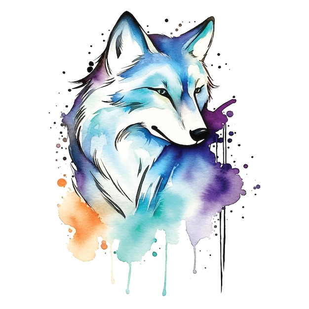 Ilustración de pintura de acuarela de lobo hermoso