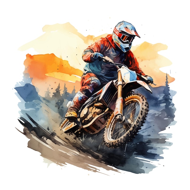 Ilustración de pintura en acuarela para motocicletas de montaña