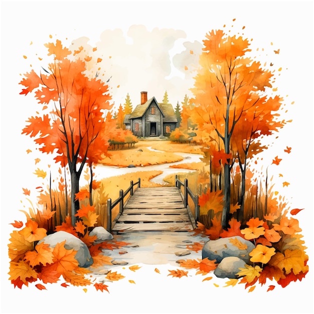 Ilustración de pintura acuarela de otoño