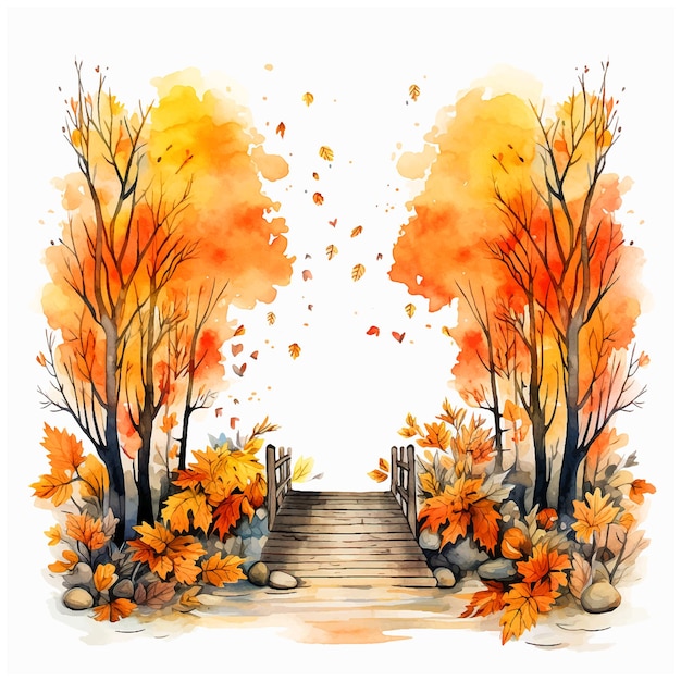 Vector ilustración de pintura acuarela de otoño