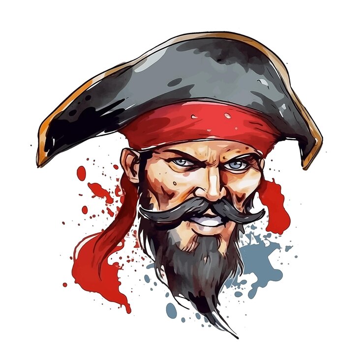 Vector ilustración de pintura de acuarela de pirata enojado