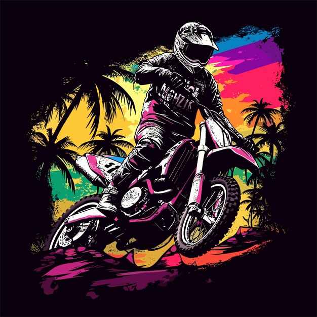 Vector ilustración de una pintura de un corredor de bicicleta de tierra saltando corredor montando el motocross