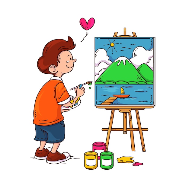 Vector ilustración de pintura de niño dibujado a mano