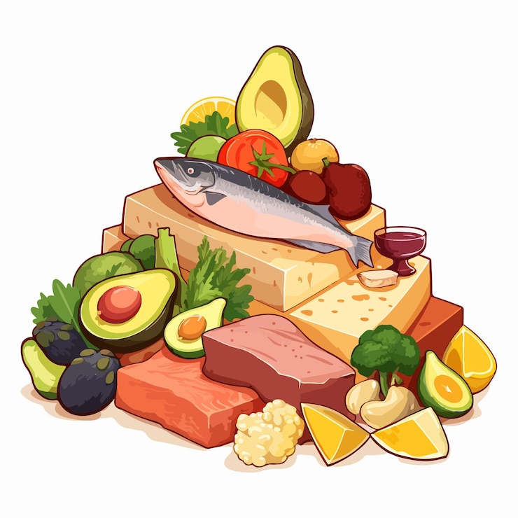 Vector ilustración de la pirámide de grupos de alimentos guía esencial para elegir una alimentación saludable