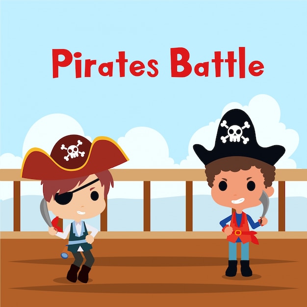 Ilustración pirata de niños con lindo personaje