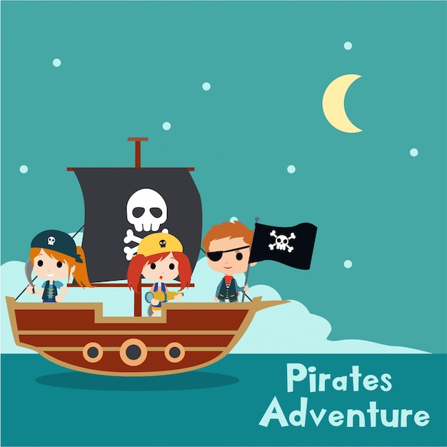 Vector ilustración pirata de niños con lindo personaje