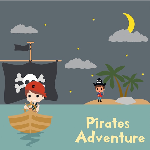 Vector ilustración pirata de niños con lindo personaje