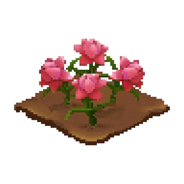 Ilustración de pixel art de flor rosada en el suelo