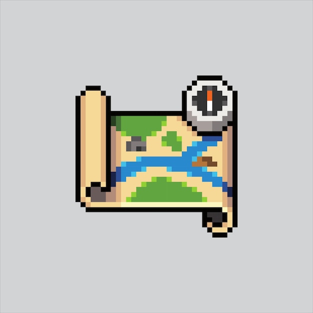 Ilustración de pixel art Mapa Mapa pixelado Mapa del tesoro pixelado para el pixel art