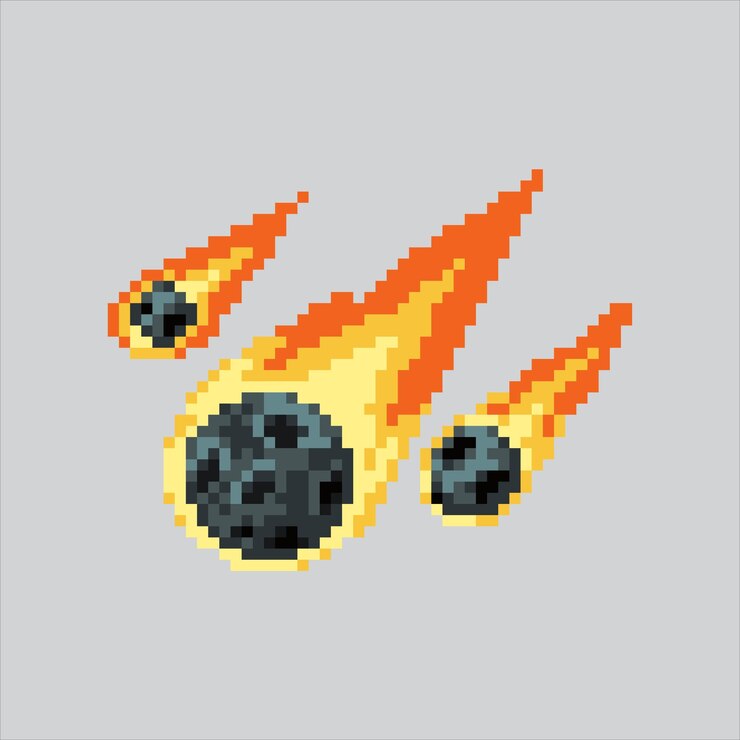Vector ilustración de pixel art meteor pixelado meteor space comet meteor pixelado para el juego de pixel art
