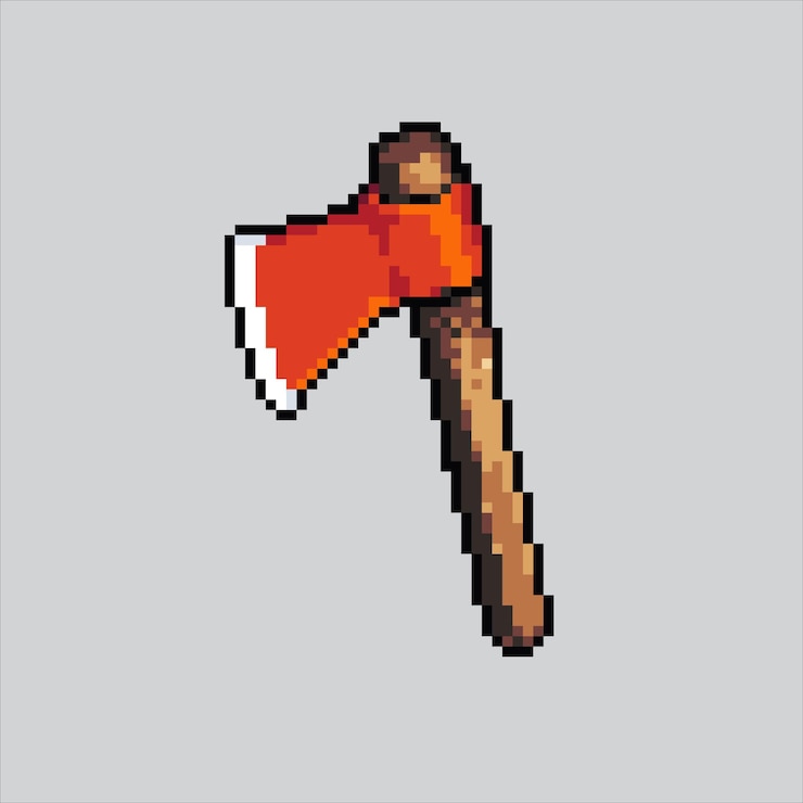 Vector ilustración de pixel art red axe pixelated axe red axe madera pixelada para el juego de pixel art