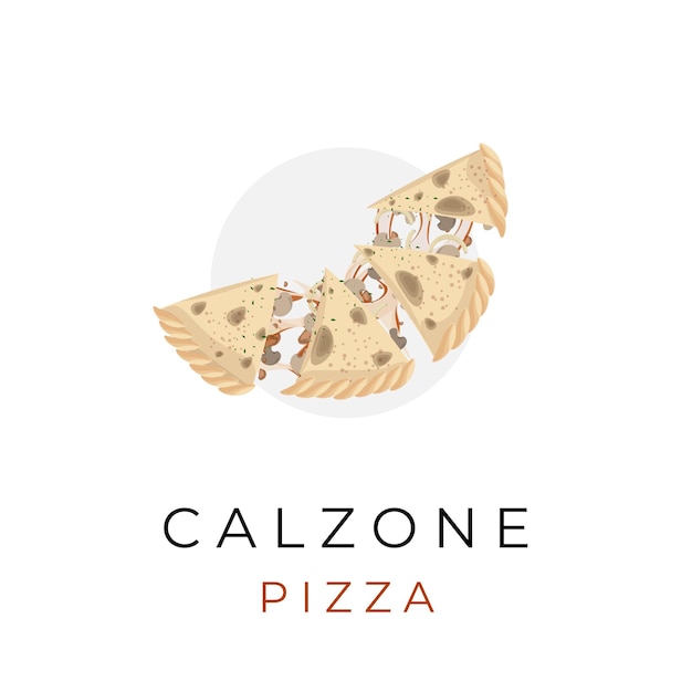 Ilustración de Pizza Calzone cortada y lista para comer con varios rellenos