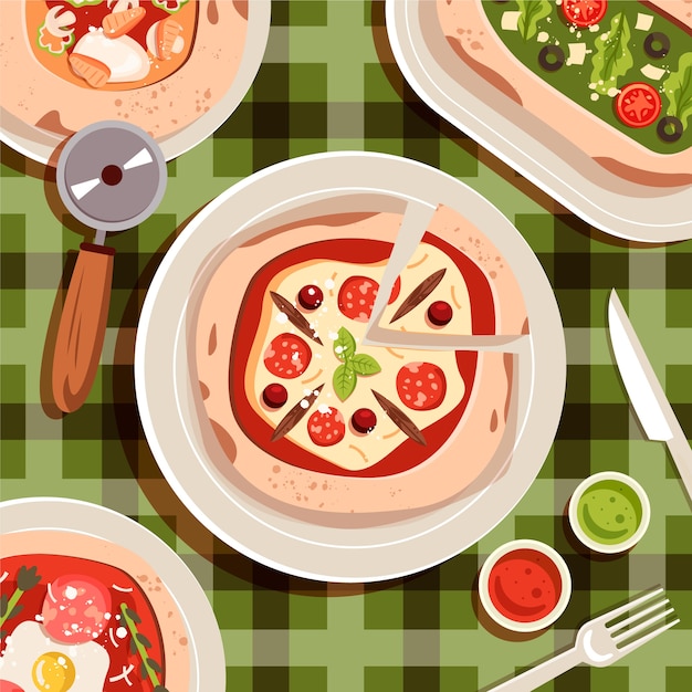 Ilustración de pizza de dibujos animados dibujada a mano